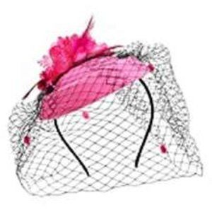 Dark Pink & Black Fascinator Hat Flower Mesh Veil